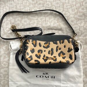 Coach Black and Tan Leopard Crossbody Bag